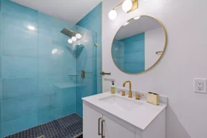 modern bathroom with a square showerhead and blue 2023 11 27 05 03 16 utc