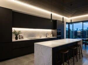 أفضل منتجات الليد 2 Sleek kitchen dark cabinets coun… 202606102116